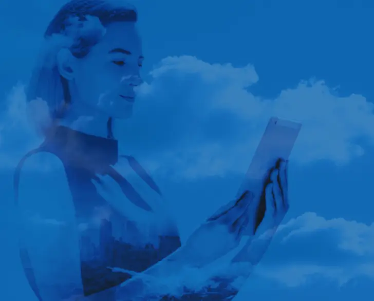 Simplify Consulting Feature Image of women looking at tablet in clouds